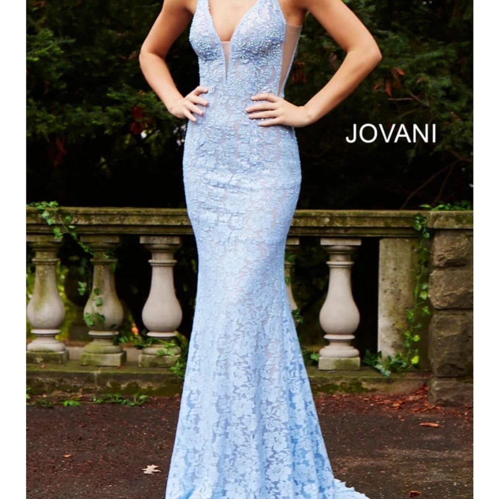 BEADED LACE FITTED SLEEVELESS GOWN BY JOVANI 48994 - Picture 3 of 16